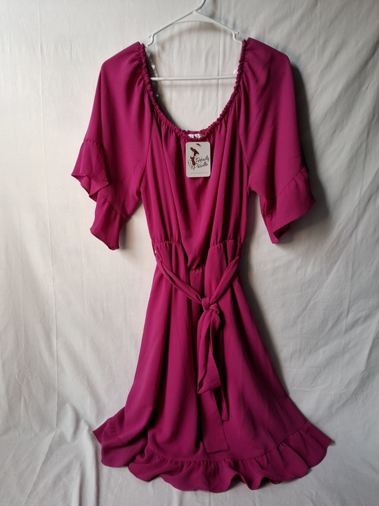 Perfectly Priscilla Dresses & Skirts - Fuchsia Tie-Waist Midi Dress with Ruffle Hem